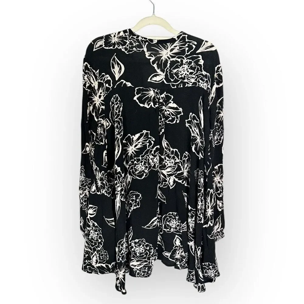 Free people Long Sleeve Black White Tree Swing Tunic Mini Dress Size XS